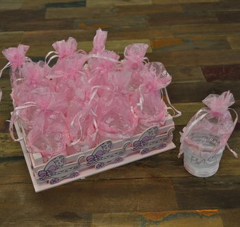 ตะกร้าตกแต่งพร้อมกล่องของขวัญ 12 ชิ้น - สีชมพู