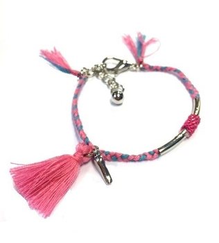 กำไลถักสไตล์อิบิซา สีน้ำเงิน-ชมพู (1 ชิ้น)