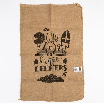 ถุงป่านซินเทอร์คลาสขนาดใหญ่ - ข้อความ: WIE ZOET IS KRIJGT LEKKERS - ประมาณ 60 x 100 ซม. (1 ชิ้น)