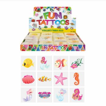 สติกเกอร์รอยสักแทททูแฟนซี ลายเงือกสาว (Mermaid) ในกล่องโชว์ดิสเพลย์ (48 แพ็ค x 12 ชิ้น)