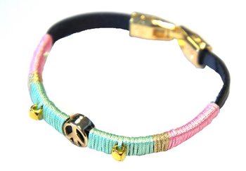 สร้อยข้อมือสไตล์อิบิซา ลายสัญลักษณ์สันติภาพ สีชมพู/มิ้นท์ (1 ชิ้น)