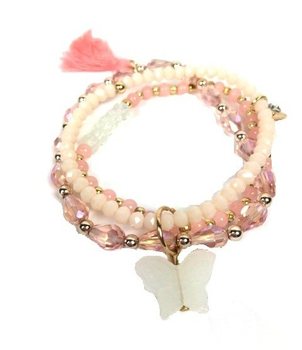 สร้อยข้อมือสไตล์อิบิซา สีชมพู 3 ชั้น (1 ชิ้น)