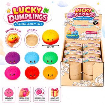 RAGE - LUCKY DUMPLINGS - ของเล่นบีบสกุชชี่ซาลาเปา ขนาดใหญ่ 8.5 x 8.5 x 4.8 ซม. - ในกล่องโชว์ (12 ชิ้น)