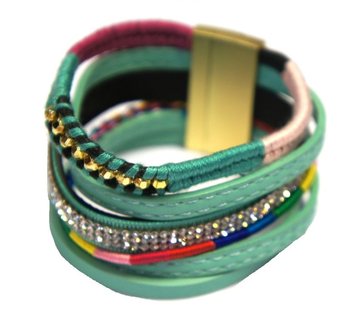 สร้อยข้อมือสไตล์อิบิซา สีเทอร์ควอยซ์ - 6 เลเยอร์พร้อมตัวล็อกแม่เหล็ก (1 ชิ้น)
