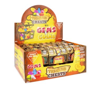 TREASURE CHEST WITH GEMS & COINS - กล่องสมบัติพร้อมอัญมณีและเหรียญ (ดิสเพลย์ 18 ชิ้น)