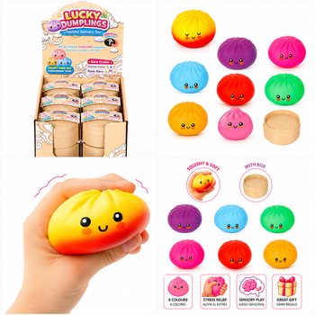 RAGE - LUCKY DUMPLINGS - ของเล่นบีบสกุชชี่ซาลาเปา ขนาดใหญ่ 8.5 x 8.5 x 4.8 ซม. - ในกล่องโชว์ (12 ชิ้น)
