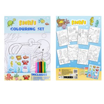 ชุดระบายสีขนาดใหญ่ - ลายสัตว์ทะเล (SEA LIFE) - 22x30x1 ซม. (12 ชิ้น)