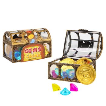 TREASURE CHEST WITH GEMS & COINS - กล่องสมบัติพร้อมอัญมณีและเหรียญ (ดิสเพลย์ 18 ชิ้น)