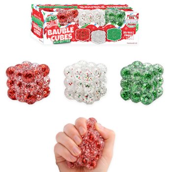 SQUEEZY GLITTER BAUBLE CUBES - บอลบีบกากเพชรทรงลูกบาศก์ - เซ็ต 3 ชิ้น - ไส้ SUGAR - ในดิสเพลย์ (6 เซ็ต)