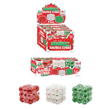 SQUEEZY GLITTER BAUBLE CUBES - บอลบีบกากเพชรทรงลูกบาศก์ - เซ็ต 3 ชิ้น - ไส้ SUGAR - ในดิสเพลย์ (6 เซ็ต)