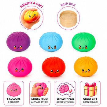 RAGE - LUCKY DUMPLINGS - ของเล่นบีบสกุชชี่ซาลาเปา ขนาดใหญ่ 8.5 x 8.5 x 4.8 ซม. - ในกล่องโชว์ (12 ชิ้น)