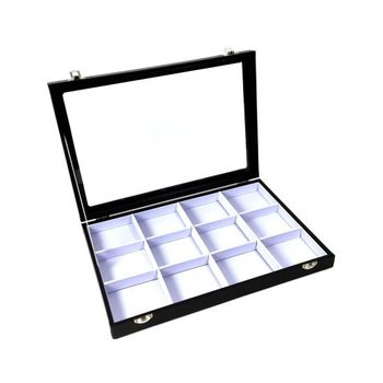 ถาดโชว์ลูกปัดและเครื่องประดับมีฝาปิด สีขาว 12 ช่อง