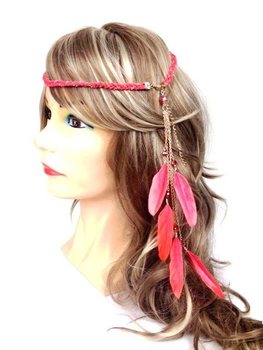 ที่คาดผมถักประดับขนนก สีพีช (1 ชิ้น)