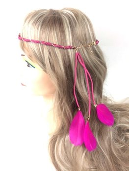 สายคาดผมเปียสไตล์อิบิซาประดับขนนก - สีชมพูฟูเชีย (1 ชิ้น)