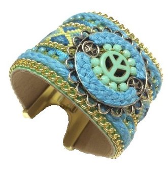 กำไลข้อมือแบบกว้าง สีน้ำเงิน ลาย Peace (1 ชิ้น)