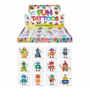 FUN TATTOO’S - ลายหุ่นยนต์, แพ็คละ 12 ชิ้น ในกล่องดิสเพลย์ (48 แพ็ค)