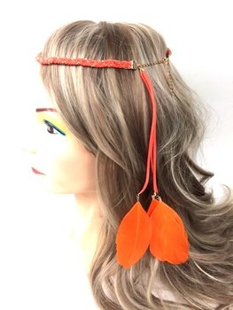 ที่คาดผมถักประดับขนนก สีส้ม (1 ชิ้น)
