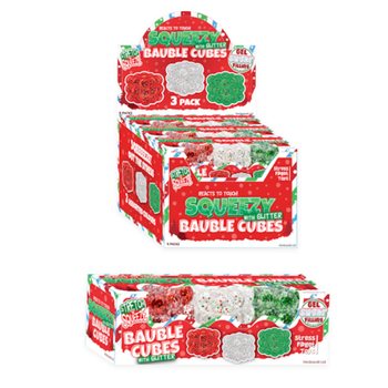 SQUEEZY GLITTER BAUBLE CUBES - บอลบีบกากเพชรทรงลูกบาศก์ - เซ็ต 3 ชิ้น - ไส้ SUGAR - ในดิสเพลย์ (6 เซ็ต)