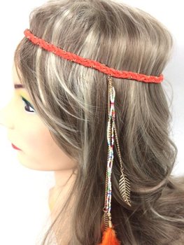 ที่คาดผมถักประดับขนนก - สีส้ม (1 ชิ้น)