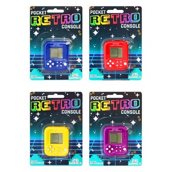 เครื่องเล่นเกมพกพาย้อนยุคพร้อมพวงกุญแจ - 26 เกม (6 ชิ้น)