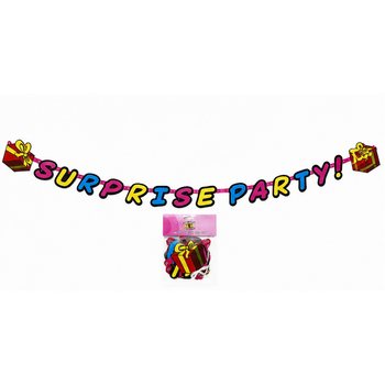 ธงราวข้อความ SURPRISE PARTY - ยาว: 180 ซม. (แพ็ก 6 ชิ้น)