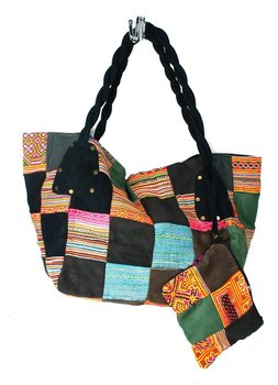 B-FAIR กระเป๋าผ้าต่อ Patchwork ขนาดใหญ่ สีดำ (1 ชิ้น)