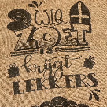 ถุงป่านซินเทอร์คลาสขนาดใหญ่ - ข้อความ: WIE ZOET IS KRIJGT LEKKERS - ประมาณ 60 x 100 ซม. (1 ชิ้น)