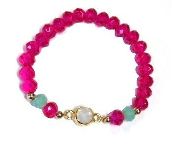สร้อยข้อมือสไตล์อิบิซา สีชมพูฟูเชียและเทอร์ควอยซ์ ประดับคริสตัล (1 ชิ้น)