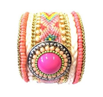 กำไลข้อมือแฟชั่นหน้ากว้าง สไตล์อิบิซา สีชมพูอมส้ม (1 ชิ้น)