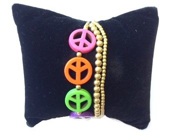 สร้อยข้อมือสไตล์อิบิซาสีสันสดใสพร้อมสัญลักษณ์สันติภาพ (1 ชิ้น)