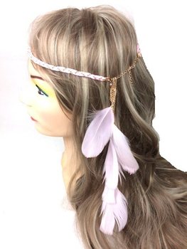 สายคาดผมเปียประดับขนนก สีชมพู (1 ชิ้น)