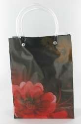 ถุงหูหิ้ว/ถุงของขวัญ ขนาดใหญ่ ลายดอกไม้สีดำ/แดง (12 ชิ้น)