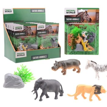 ANIMAL WORLD - ชุดของเล่นสัตว์ซาฟารี 10 ชิ้นบนการ์ด - ในแผงโชว์ (12 ชิ้น)