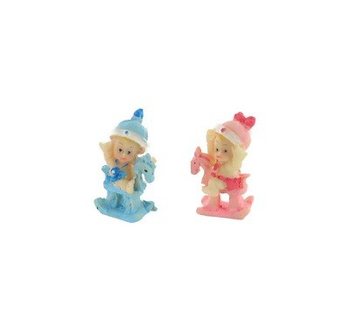ตุ๊กตาเด็กผู้หญิง/เด็กผู้ชายบนม้าโยก ขนาด 5 ซม. (24 ชิ้น)