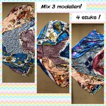 ผ้าพันคอสามเหลี่ยมผ้าไหมหรูหรา 2 ด้าน คละแบบ (4 ชิ้น)