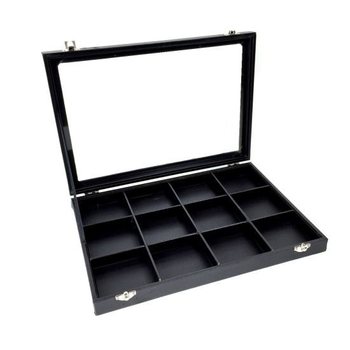 ถาดโชว์ลูกปัดสีดำ 12 ช่อง + ฝาปิด