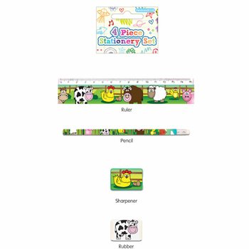 ชุดเครื่องเขียนลายสัตว์ฟาร์ม 4 ชิ้น (24 แพ็ค)
