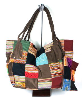 B-Fair กระเป๋าผ้าต่อ Patchwork ขนาดใหญ่ สีน้ำตาล (1 ชิ้น)