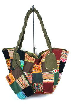 กระเป๋าต่อผ้า (Patchwork) B-FAIR ขนาดใหญ่ สีเขียว (1 ชิ้น)