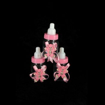ขวดนมตกแต่งสีชมพูพร้อมตุ๊กตาหมี (12 ชิ้น)