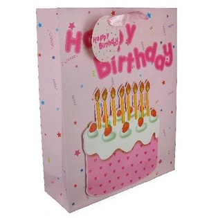 ถุงของขวัญ Happy Birthday สีชมพู (12 ชิ้น)