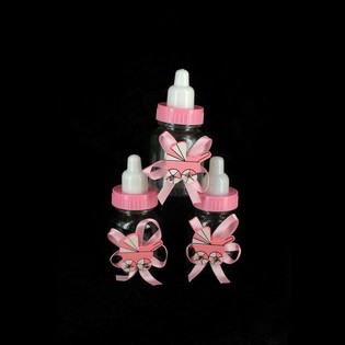 ขวดนมตกแต่งสีชมพูพร้อมรถเข็นเด็ก (12 ชิ้น)