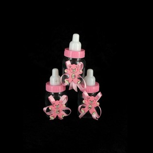 ขวดนมตกแต่งสีชมพูพร้อมตุ๊กตาหมี (12 ชิ้น)