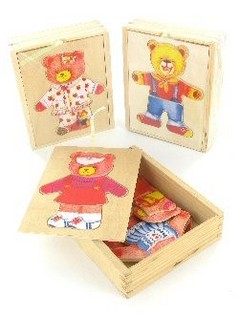 กล่องของเล่นตัวต่อไม้แต่งตัวหมีสุดน่ารัก (12 ชิ้น)