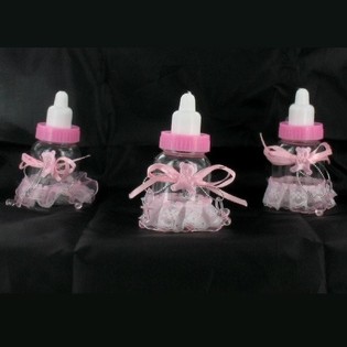 ขวดนมตกแต่งสีชมพูประดับพู่ (6 ชิ้น)
