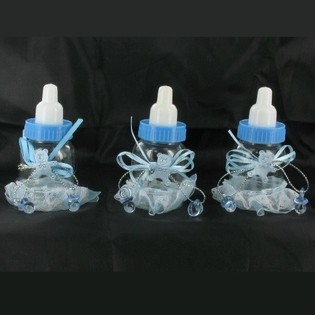 ขวดนมเด็กตกแต่งสีฟ้าพร้อมพู่ประดับ (6 ชิ้น)