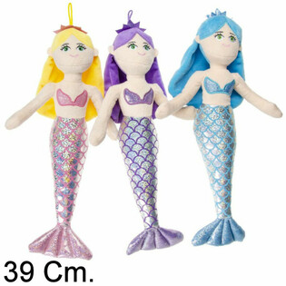 ตุ๊กตานางเงือกผ้ากำมะหยี่ขนาดใหญ่ 39 ซม. - คละสี (12 ชิ้น)