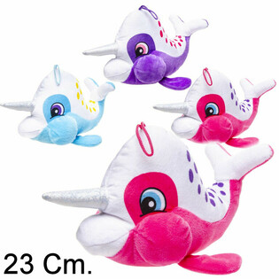 ตุ๊กตาปลาวาฬนาร์วาลมีเขา - 23 ซม. - คละสี (12 ชิ้น)