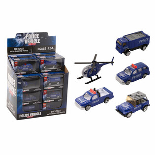 โมเดลเหล็ก ยานพาหนะตำรวจคละแบบ Die-Cast, สเกล 1:64 พร้อมกล่องโชว์ (24 ชิ้น)