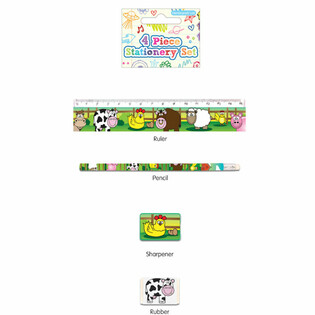 ชุดเครื่องเขียนลายสัตว์ฟาร์ม 4 ชิ้น (24 แพ็ค)